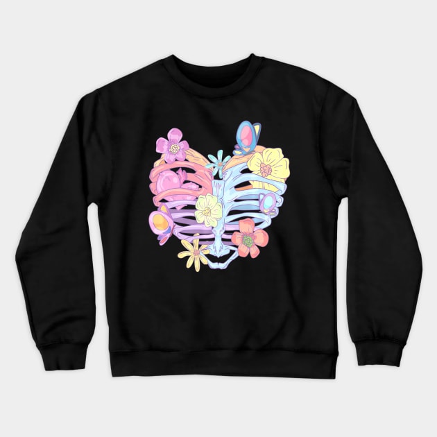 Ribcage pastel goth flowers butterflies Crewneck Sweatshirt by Tianna Bahringer